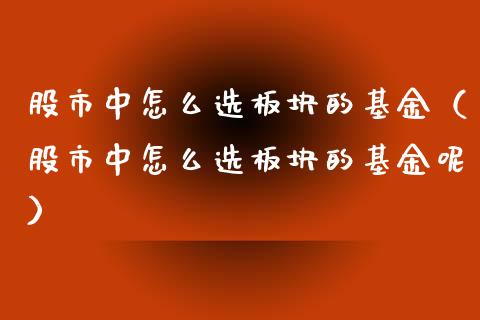 股市中怎么选板块的基金（股市中怎么选板块的基金呢）_https://www.fsyjjx.cn_问财精选_第1张