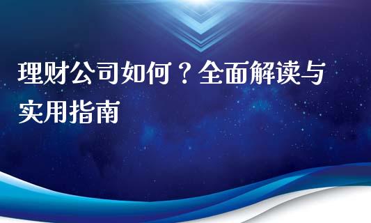 理财公司如何？全面解读与实用指南_https://www.fsyjjx.cn_期货资讯_第1张