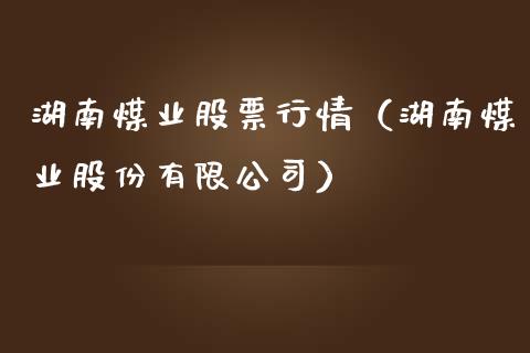 湖南煤业股票行情（湖南煤业股份有限公司）_https://www.fsyjjx.cn_股票指导_第1张