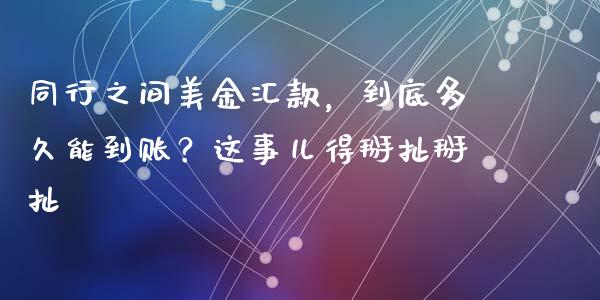 同行之间美金汇款，到底多久能到账？这事儿得掰扯掰扯_https://www.fsyjjx.cn_期货资讯_第1张