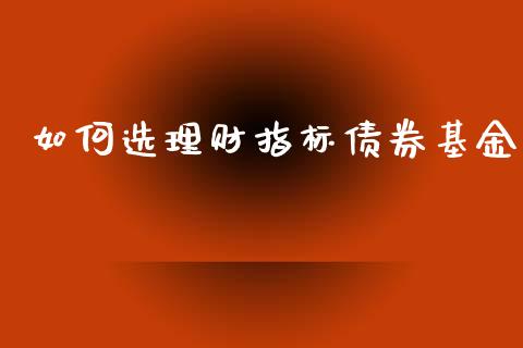 如何选理财指标债券基金_https://www.fsyjjx.cn_问财精选_第1张
