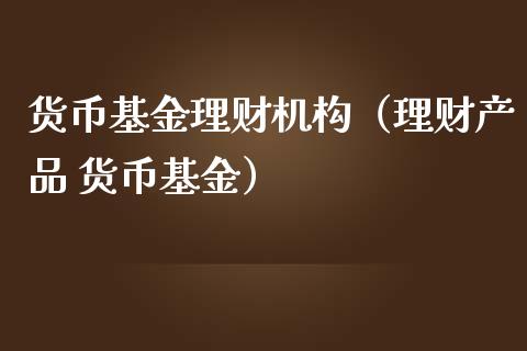 货币基金理财机构（理财产品 货币基金）_https://www.fsyjjx.cn_理财资讯_第1张