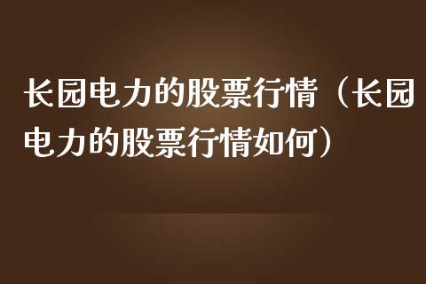 长园电力的股票行情（长园电力的股票行情如何）_https://www.fsyjjx.cn_股票指导_第1张