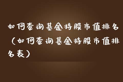 如何查询基金持股市值排名（如何查询基金持股市值排名表）_https://www.fsyjjx.cn_理财资讯_第1张