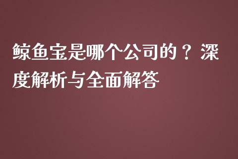 鲸鱼宝是哪个公司的？ 深度解析与全面解答_https://www.fsyjjx.cn_理财资讯_第1张
