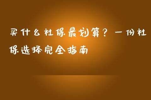 买什么社保最划算？一份社保选择完全指南_https://www.fsyjjx.cn_股市分析_第1张