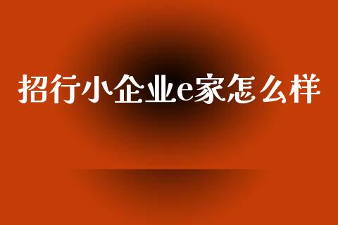招行小企业e家怎么样_https://www.fsyjjx.cn_问财精选_第1张