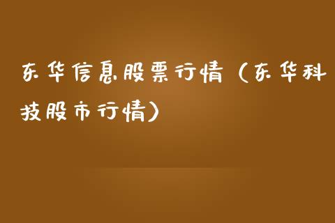 东华信息股票行情（东华科技股市行情）_https://www.fsyjjx.cn_股指期货_第1张