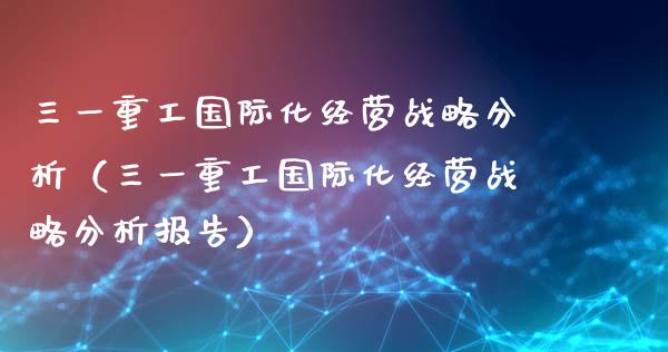 三一重工国际化经营战略分析（三一重工国际化经营战略分析报告）_https://www.fsyjjx.cn_股票指导_第1张