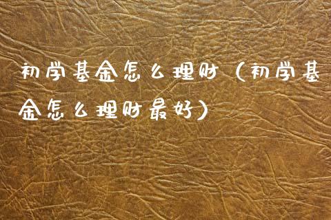 初学基金怎么理财（初学基金怎么理财最好）_https://www.fsyjjx.cn_理财资讯_第1张