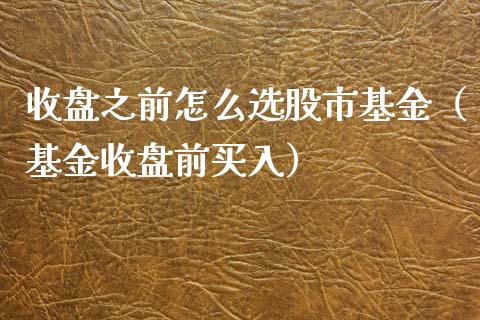 收盘之前怎么选股市基金（基金收盘前买入）_https://www.fsyjjx.cn_理财资讯_第1张