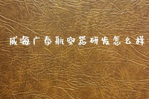 威海广泰航空器研发怎么样_https://www.fsyjjx.cn_理财资讯_第1张