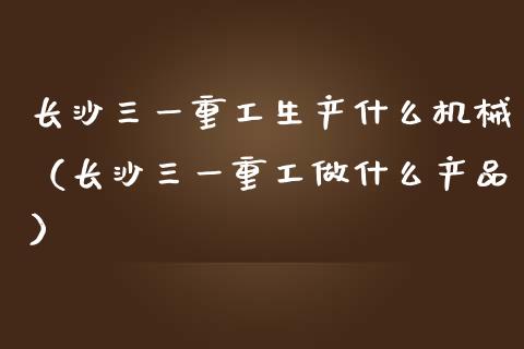 长沙三一重工生产什么机械（长沙三一重工做什么产品）_https://www.fsyjjx.cn_股指期货_第1张