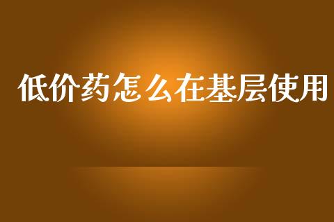 低价药怎么在基层使用_https://www.fsyjjx.cn_股票指导_第1张