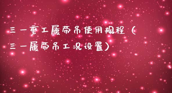 三一重工履带吊使用规程（三一履带吊工况设置）_https://www.fsyjjx.cn_股票指导_第1张