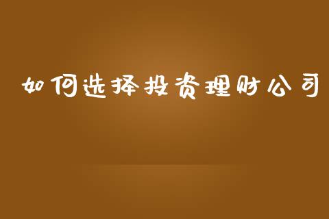 如何选择投资理财公司_https://www.fsyjjx.cn_理财资讯_第1张