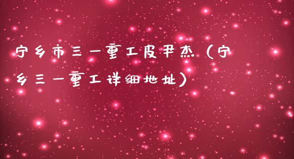 宁乡市三一重工皮尹杰（宁乡三一重工详细地址）_https://www.fsyjjx.cn_股票指导_第1张