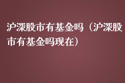 沪深股市有基金吗（沪深股市有基金吗现在）_https://www.fsyjjx.cn_问财精选_第1张