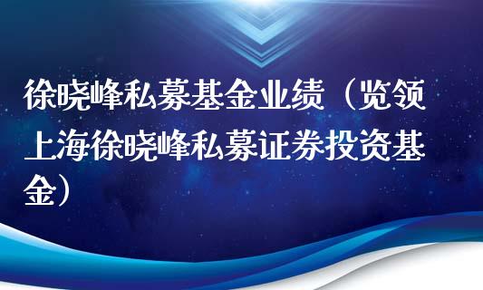 徐晓峰私募基金业绩（览领上海徐晓峰私募证券投资基金）_https://www.fsyjjx.cn_理财资讯_第1张