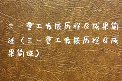 三一重工发展历程及成果简述（三一重工发展历程及成果简述）_https://www.fsyjjx.cn_股市分析_第1张