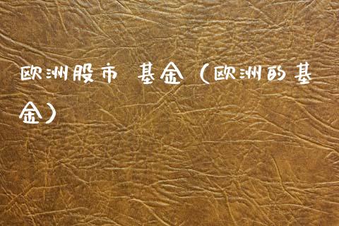 欧洲股市 基金（欧洲的基金）_https://www.fsyjjx.cn_理财资讯_第1张
