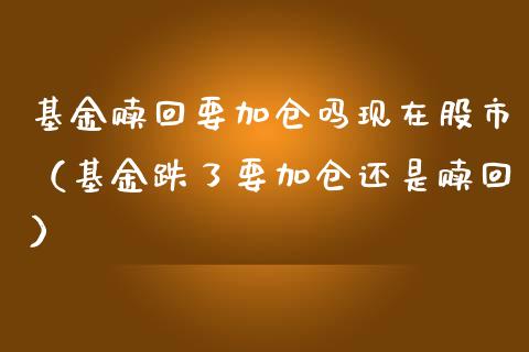 基金赎回要加仓吗现在股市（基金跌了要加仓还是赎回）_https://www.fsyjjx.cn_问财精选_第1张