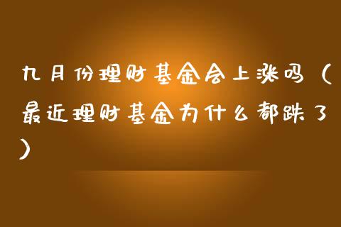 九月份理财基金会上涨吗（最近理财基金为什么都跌了）_https://www.fsyjjx.cn_问财精选_第1张
