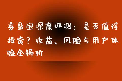 善盈宝深度评测：是否值得投资？收益、风险与用户体验全解析_https://www.fsyjjx.cn_理财资讯_第1张