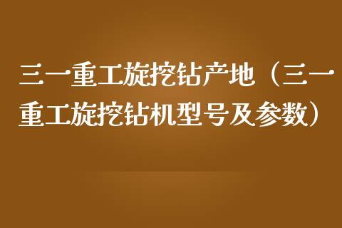 三一重工旋挖钻产地（三一重工旋挖钻机型号及参数）_https://www.fsyjjx.cn_股指期货_第1张