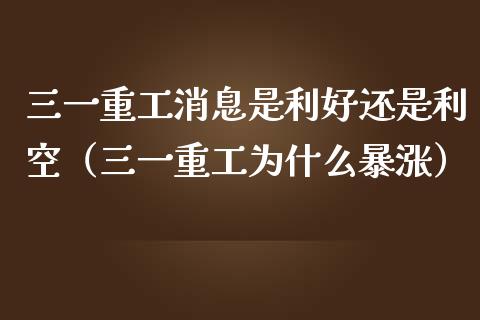 三一重工消息是利好还是利空（三一重工为什么暴涨）_https://www.fsyjjx.cn_股指期货_第1张