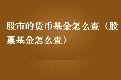 股市的货币基金怎么查（股票基金怎么查）_https://www.fsyjjx.cn_问财精选_第1张