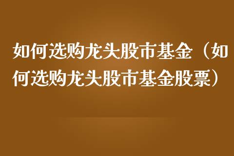 如何选购龙头股市基金（如何选购龙头股市基金股票）_https://www.fsyjjx.cn_问财精选_第1张