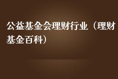 公益基金会理财行业（理财基金百科）_https://www.fsyjjx.cn_问财精选_第1张