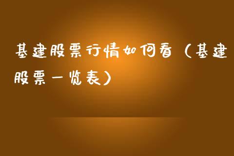 基建股票行情如何看（基建股票一览表）_https://www.fsyjjx.cn_股指期货_第1张