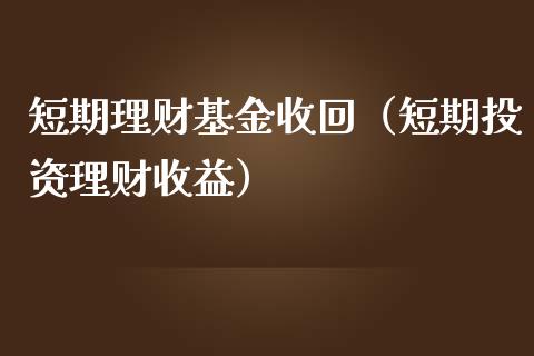 短期理财基金收回（短期投资理财收益）_https://www.fsyjjx.cn_问财精选_第1张