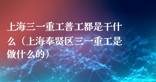 上海三一重工普工都是干什么（上海奉贤区三一重工是做什么的）_https://www.fsyjjx.cn_股指期货_第1张