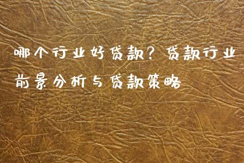 哪个行业好贷款？贷款行业前景分析与贷款策略_https://www.fsyjjx.cn_期货研报_第1张