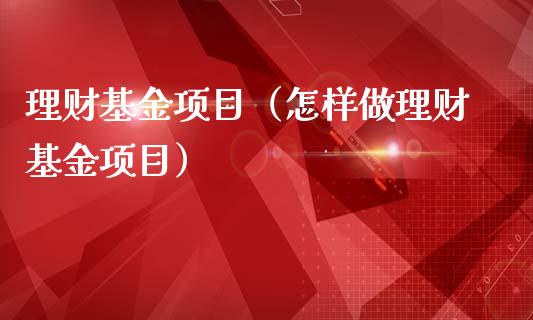 理财基金项目（怎样做理财基金项目）_https://www.fsyjjx.cn_问财精选_第1张