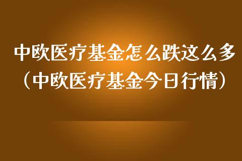 中欧医疗基金怎么跌这么多（中欧医疗基金今日行情）_https://www.fsyjjx.cn_问财精选_第1张