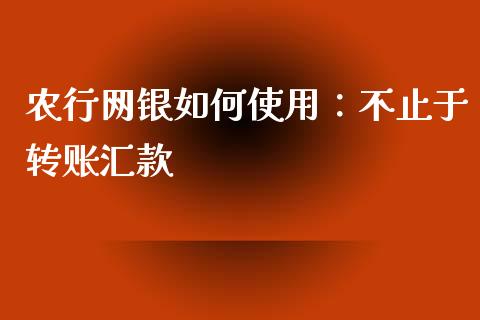 农行网银如何使用：不止于转账汇款_https://www.fsyjjx.cn_股指期货_第1张