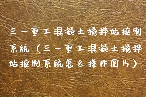 三一重工混凝土搅拌站控制系统（三一重工混凝土搅拌站控制系统怎么操作图片）_https://www.fsyjjx.cn_股票指导_第1张