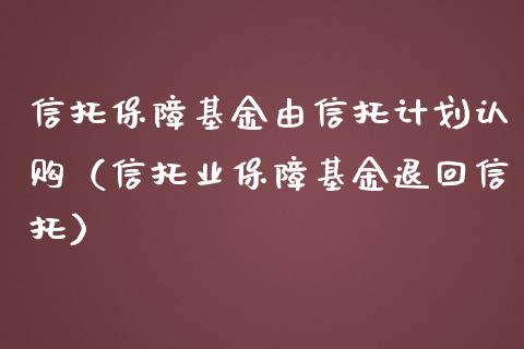 信托保障基金由信托计划认购（信托业保障基金退回信托）_https://www.fsyjjx.cn_问财精选_第1张