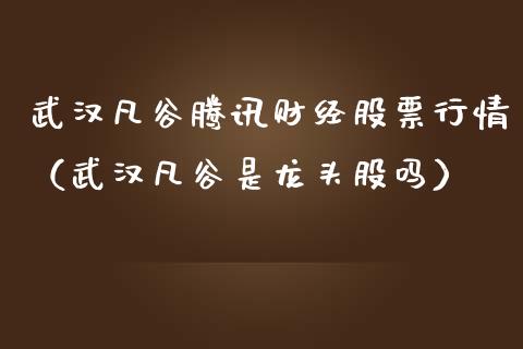武汉凡谷腾讯财经股票行情（武汉凡谷是龙头股吗）_https://www.fsyjjx.cn_股指期货_第1张