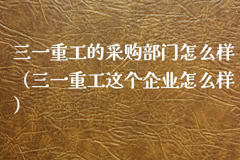 三一重工的采购部门怎么样（三一重工这个企业怎么样）_https://www.fsyjjx.cn_股指期货_第1张