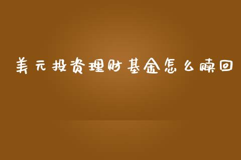美元投资理财基金怎么赎回_https://www.fsyjjx.cn_问财精选_第1张
