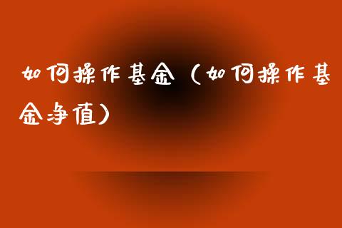 如何操作基金（如何操作基金净值）_https://www.fsyjjx.cn_问财精选_第1张