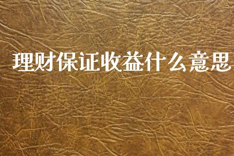 理财保证收益什么意思_https://www.fsyjjx.cn_问财精选_第1张