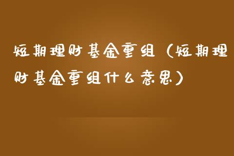 短期理财基金重组（短期理财基金重组什么意思）_https://www.fsyjjx.cn_问财精选_第1张