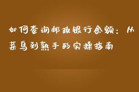 如何查询邮政银行余额：从菜鸟到熟手的实操指南_https://www.fsyjjx.cn_问财精选_第1张