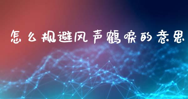 怎么规避风声鹤唳的意思_https://www.fsyjjx.cn_理财资讯_第1张